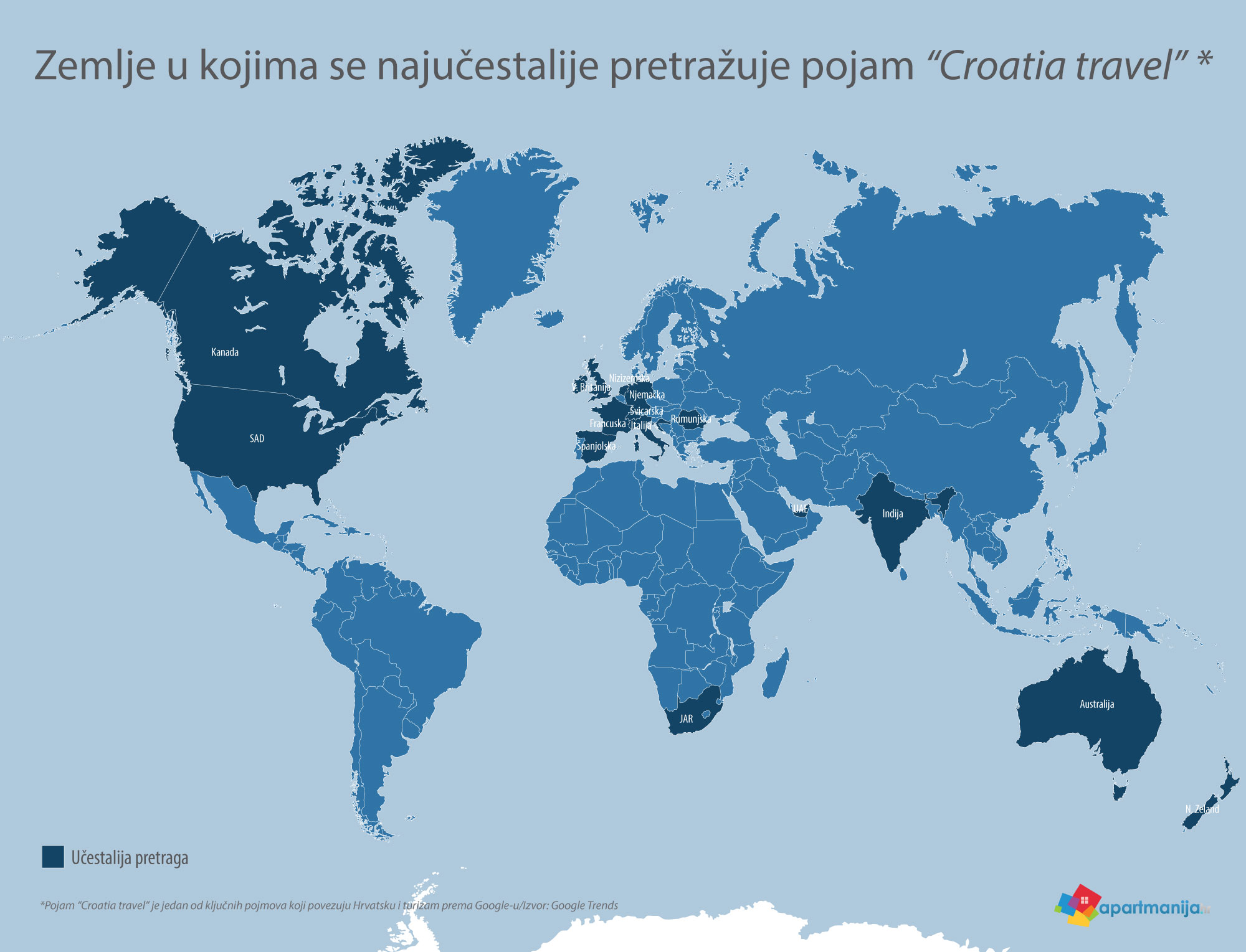 Zemlje u kojima je najučestalija pretraga pojma 