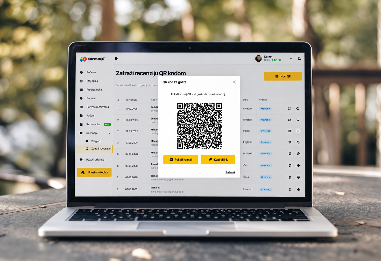 QR kod za recenziju gosta