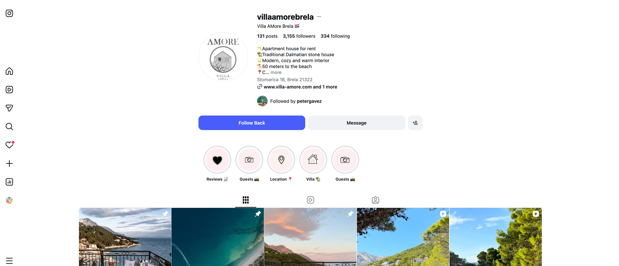 Instagram Villa Amore Brela