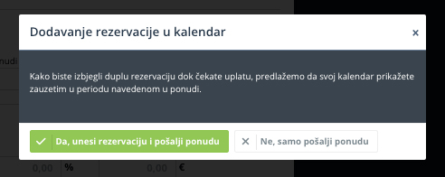 Dodavanje rezervacije u kalendar po ponudi