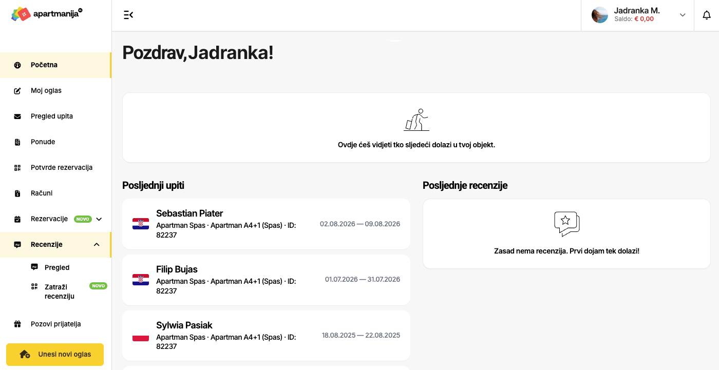 Apartmanija.hr novo sučelje - QR kod s pozivnicom za ostavljanje recenzije